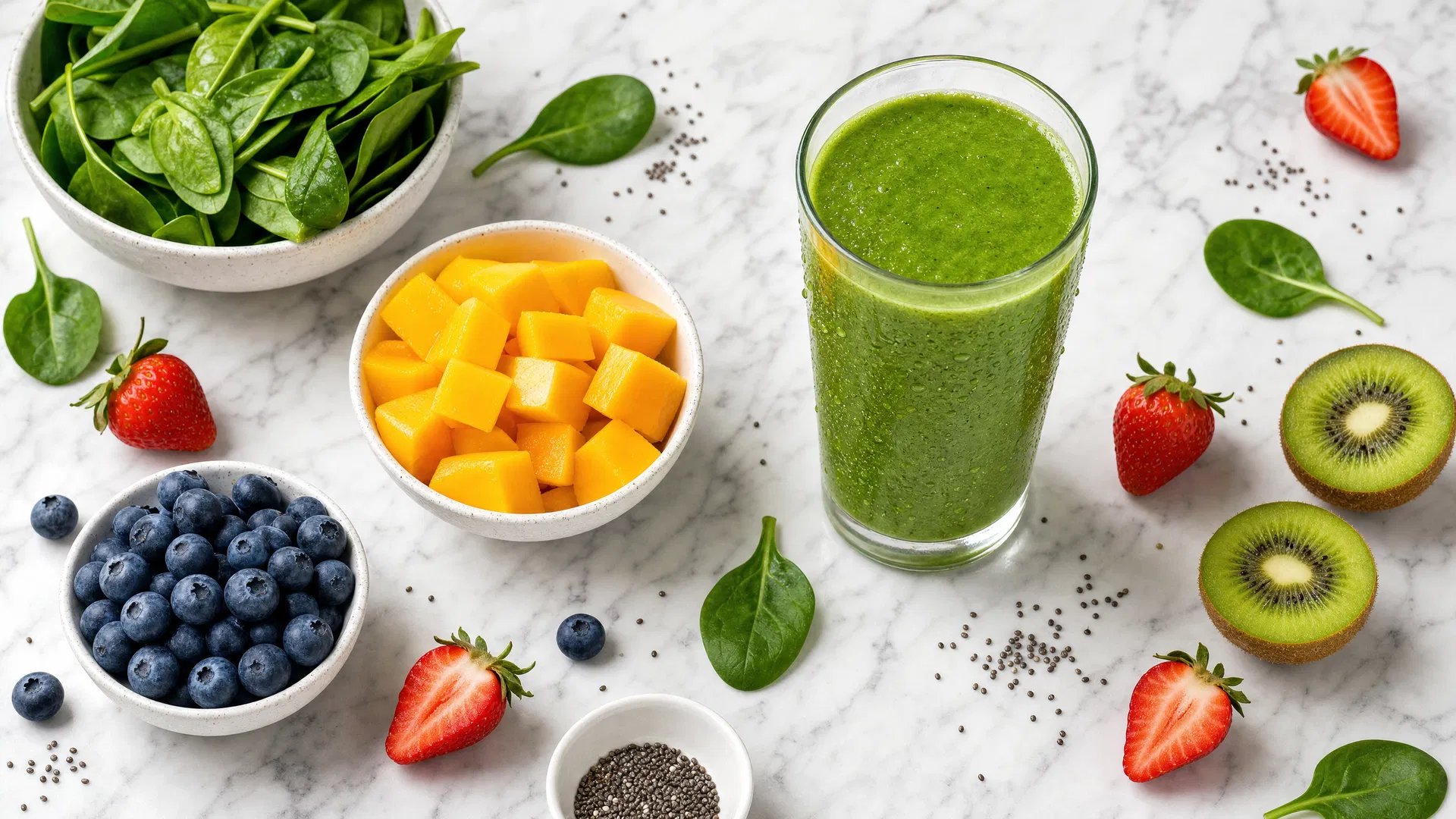 Fresh smoothie ingredients on marble